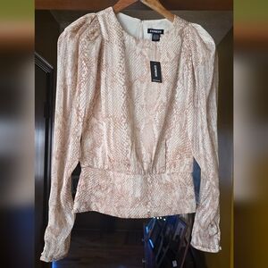 NWT Express Snakeskin Print Sheer Blouse Tan Small